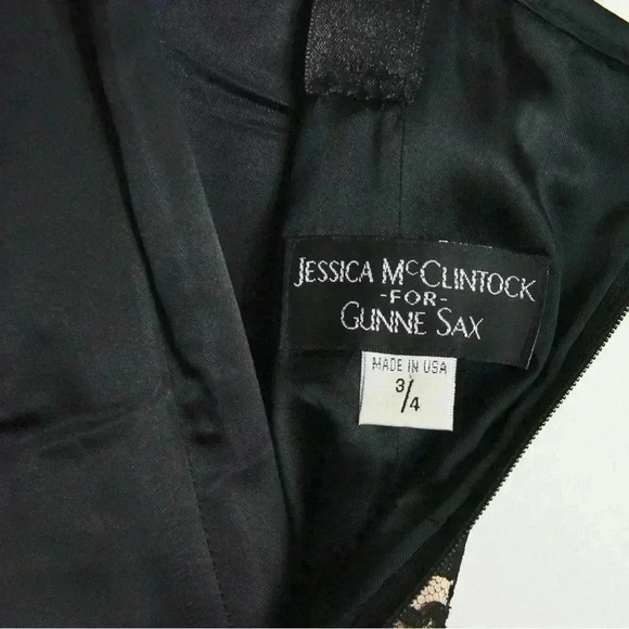 JESSICA MCCLINTOCK  GUNNE SAX Dress Vintage 90s Black Lace Overlay Mini - Picture 5 of 5